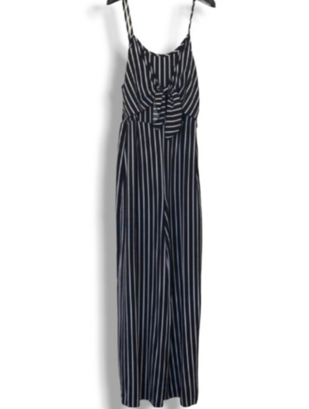 Striped Black & White Wide-Leg Jumpsuit with Tie Front